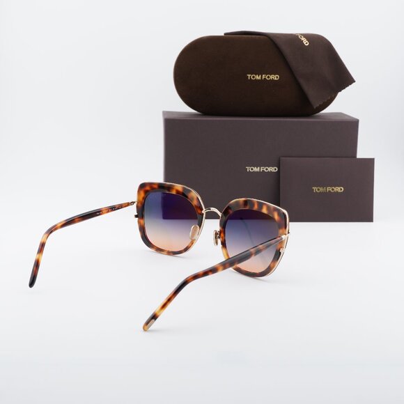 Tom Ford Virginia FT0945 53P Cat Eye Sunglasses - Havana/Blue to Amber